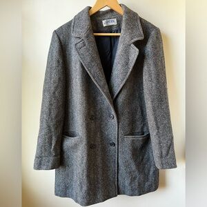 J G HOOK Vintage‎ Herringbone Wool Pea Coat Academia Oversized Double Breasted L